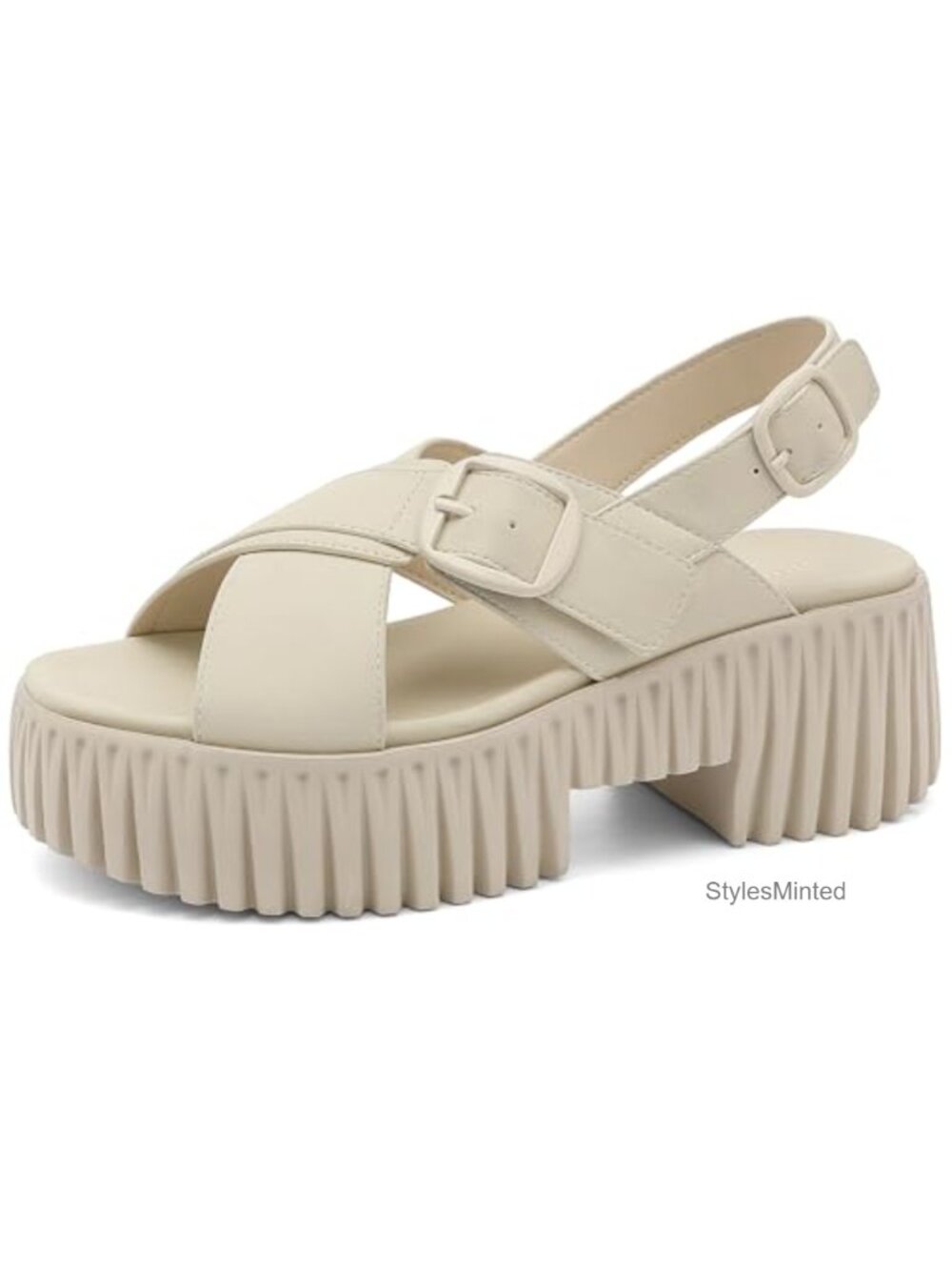 Women Platform Wedge Sandals with Arch Support PU Leather Crisscross Straps
